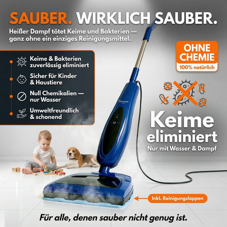 Sommertal Dampfreiniger für Böden 2-in-1 – 1200W, 500ml Tank, 30–45 g/min, Dampfmop & Handdampfreiniger