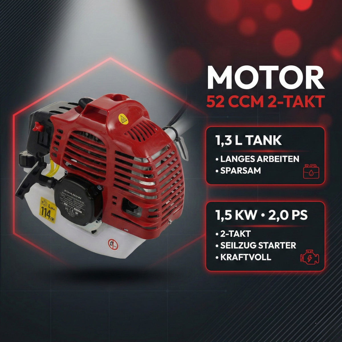 Stahlmann Freischneider Benzin MS520 – Motorsense Benzin mit kraftvollem 3PS Motor, 42cm Schnittbreite