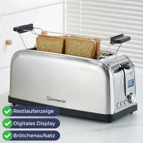 Toaster ST1500 XXL, 4 Scheiben mit Brötchenaufsatz, Display