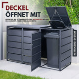 Mülltonnenbox 3er Tonne | bis 240 Liter | Anthrazitgrau RAL 7016 | verzinkter Stahl | Premium Dämpfer| Aufkleber-Set | wetterfest