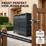 Mülltonnenbox 2er Tonne | bis 240 Liter | Anthrazitgrau RAL 7016 | verzinkter Stahl | Premium Dämpfer| Aufkleber-Set | wetterfest|