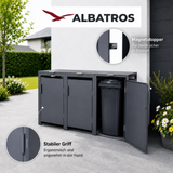 Mülltonnenbox 3er Hauswandversion, 120L bis 240L, für Drei Tonnen, verzinktes Metall RAL7016 Anthrazit, offene Rückseite, bessere Belüftung, wetterfest, ISO9227, verstellbare Füße