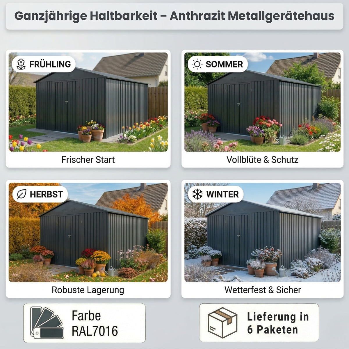 Albatros Gerätehaus 5XL | Anthrazit RAL 7016 | 339,6x375,3x199,6cm | abschließbar inkl. Schloss & Haken | Gartenhaus aus verzinktem wetterfestem Metall | Geräteschuppen für Garten & Geräte