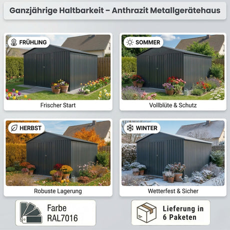 Albatros Gerätehaus 5XL | Anthrazit RAL 7016 | 339,6x375,3x199,6cm | abschließbar inkl. Schloss & Haken | Gartenhaus aus verzinktem wetterfestem Metall | Geräteschuppen für Garten & Geräte