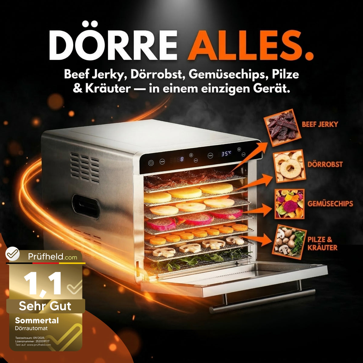 Sommertal Dörrautomat Silence 700 XXL inkl. 8 Edelstahl Dörrgitter