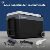 Kompressor-Kühlbox mit Eiswürfelmaschine C32E, −20 bis +20 °C, 12/24V & 230V, App-Steuerung und Trolleyfunktion.