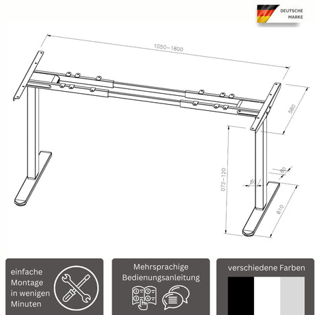 höhenverstellbares Schreibtischgestell LIFT S5 schwarz/weiß/silber, elektrisch