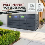 Mülltonnenbox 4er Tonne | bis 240 Liter | Anthrazitgrau RAL 7016 | verzinkter Stahl | Premium Dämpfer| Aufkleber-Set | wetterfest