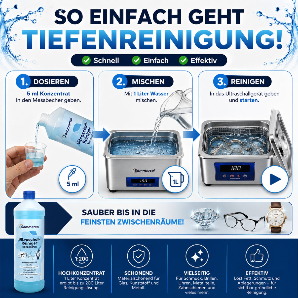 Sommertal Ultraschall-Reiniger Konzentrat 1:200 4x 1L