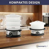 Sommertal Dampfgarer elektrisch,16L XXL Dampftopf, 1200ml Wasserbehälter, 800W, BPA-frei, 3 Dampfgar-Ebenen, 60 Min Timer + Abschaltautomatik