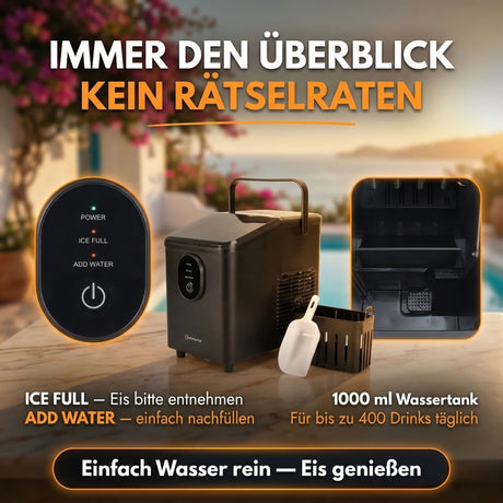 EM12S Eiswürfelmaschine | Eismaschine 12kg/24h | Eiswürfelbereiter mit Griff | extra große 0,3kg Bullet Eiswürfel in 20 Min | leise 50db | Ice Maker für Küche, Büro & Party