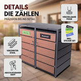 Mülltonnenbox 2er Holzdekor, 120L bis 240L, für Zwei Tonnen, Mülltonnenverkleidung aus verzinktem Metall mit Holzoptik, abschließbar, wetterfest, geprüft nach ISO9227, mit Aufkleber Set