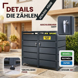 Mülltonnenbox 2er Tonne | bis 240 Liter | Anthrazitgrau RAL 7016 | verzinkter Stahl | Premium Dämpfer| Aufkleber-Set | wetterfest|