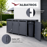 Mülltonnenbox 4er Hauswandversion, 120L bis 240L, für Vier Tonnen, verzinktes Metall RAL7016 Anthrazit, offene Rückseite, bessere Belüftung, wetterfest, ISO9227, verstellbare Füße