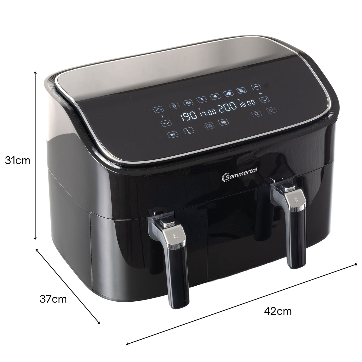 Sommertal Heißluftfritteuse HF DUAL 900 mit Doppelkammer | 9 Liter XXL Airfryer & Dörrgerät | 2850W