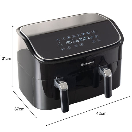 Sommertal Heißluftfritteuse HF DUAL 900 mit Doppelkammer | 9 Liter XXL Airfryer & Dörrgerät | 2850W