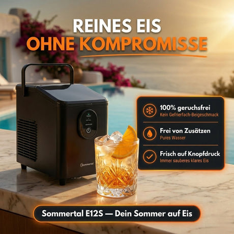 EM12S Eiswürfelmaschine | Eismaschine 12kg/24h | Eiswürfelbereiter mit Griff | extra große 0,3kg Bullet Eiswürfel in 20 Min | leise 50db | Ice Maker für Küche, Büro & Party