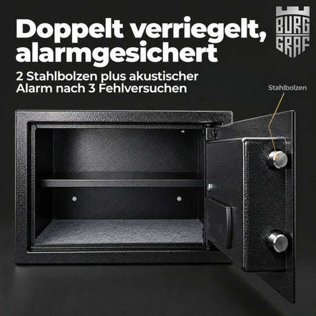 Burggraf Gr. XL Tresor für zuhause, Buch-Safe, Hammerschlag, Möbeltresor 30x38x30cm