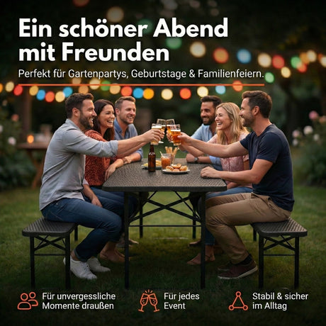 Bierzeltgarnitur Rattan, robuste Biertischgarnitur klappbar