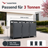 Mülltonnenbox 3er Hauswandversion, 120L bis 240L, für Drei Tonnen, verzinktes Metall RAL7016 Anthrazit, offene Rückseite, bessere Belüftung, wetterfest, ISO9227, verstellbare Füße