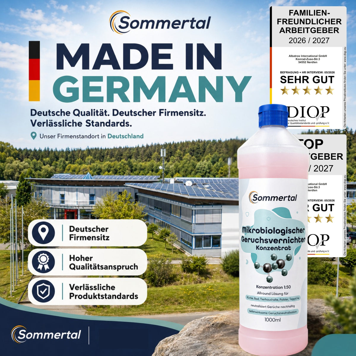Sommertal Mikrobiologischer Geruchsvernichter Konzentrat 1L – 1:50 für Tiergerüche, Küche, Bad, Sanitär, Polster & Teppiche