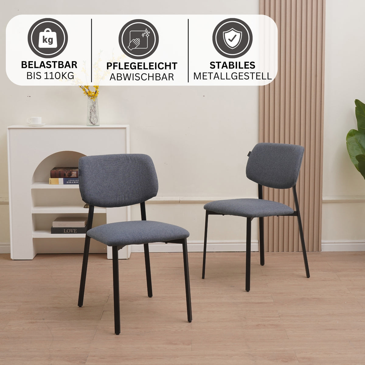 RAVINO Designer Esszimmerstuhl | 4er Set | A21 | Gelb, Schwarz, Grau, Blau | mit Stoffbezug