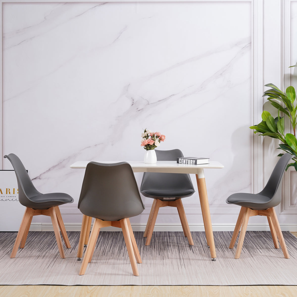 ALBATROS skandinavischer Esszimmerstuhl AARHUS| 4er Set | Grau, Beige | Kunstleder Bezug