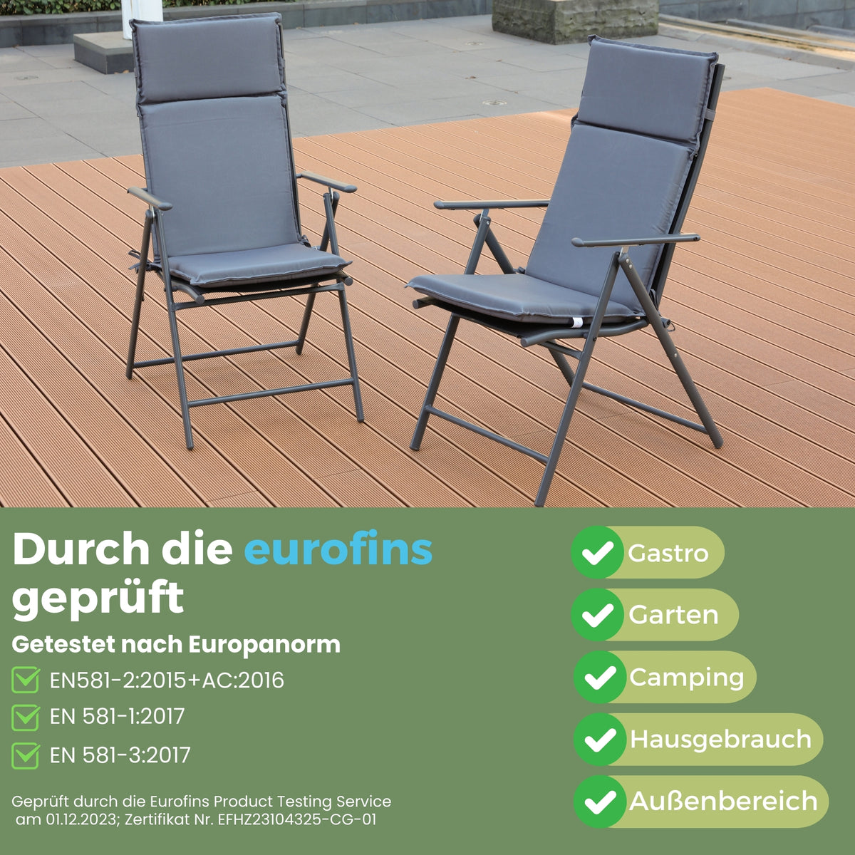 Gartenstuhl Aruba mit Sitzauflage, Klappbar mit robustem Metallgestell