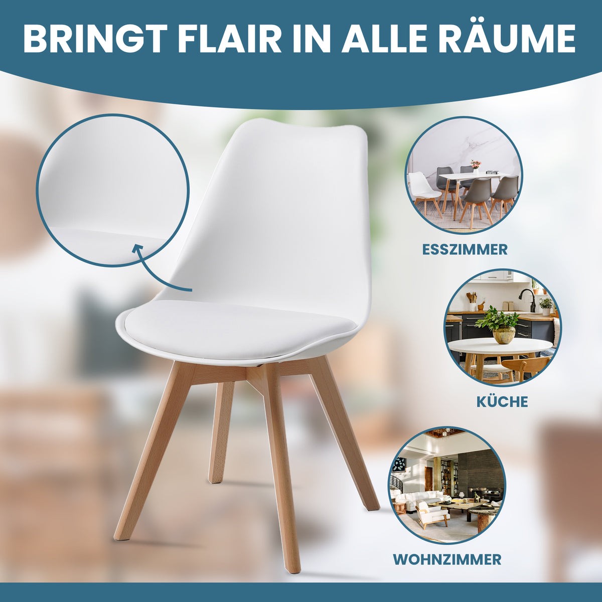 ALBATROS skandinavischer Esszimmerstuhl AARHUS| 4er Set | Grau, Beige | Kunstleder Bezug