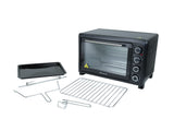 Minibackofen 45L mit Drehspieß & Umluft + 1L Backofenreiniger, 2000W, Hähnchengrill, Backen, Grillen & Pizza, Mini Backofen 45 Liter, 60 Min Timer, inkl. Zubehör