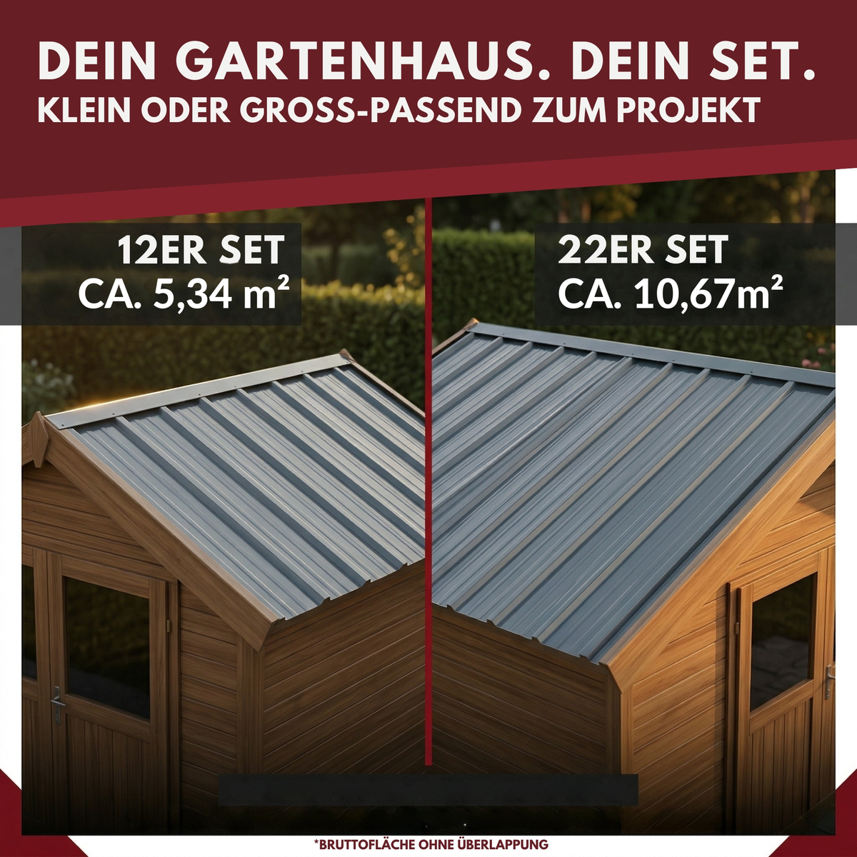 Albatros Trapezblech Dachplatten 12er oder 22er Set, Anthrazit RAL 7016 oder Grün RAL 6005, 1090 x 445 mm, verzinkt, Dachblech Profilblech für Gartenhaus, Carport, Schuppen und Gerätehaus