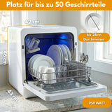 SP9 Dual Mini Geschirrspüler | Tischgeschirrspüler für 1-5 Personen, 8 Programme, 950W | Kleine Spülmaschine freistehend mit LED, Touch, Tank & Wasseranschluss | leise & kompakt