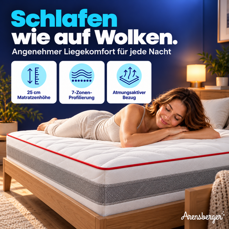 Arensberger FLEXX Kaltschaummatratze – 25 cm, H2/H3, 7-Zonen