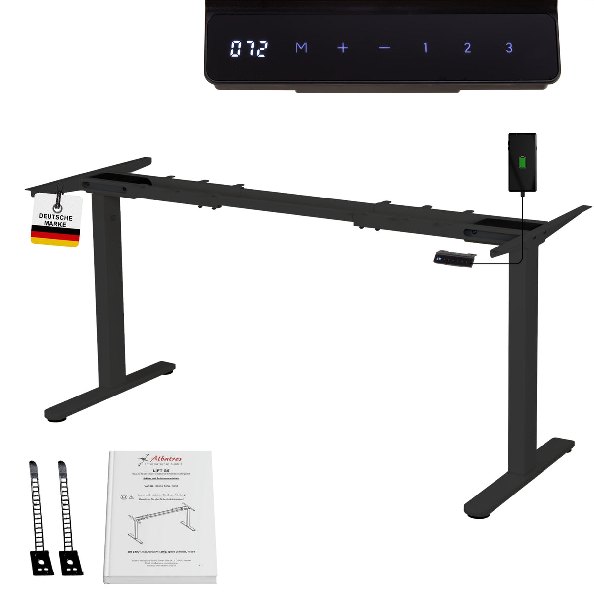 höhenverstellbares Schreibtischgestell LIFT S5 schwarz/weiß/silber, elektrisch
