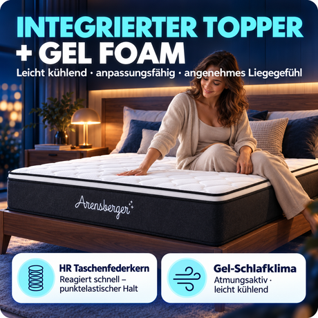 Arensberger EMILIA Taschenfederkernmatratze – 23 cm, Gelschaum, integrierter Topper
