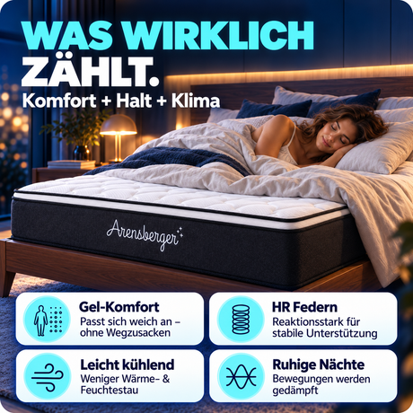 Arensberger EMILIA Taschenfederkernmatratze – 23 cm, Gelschaum, integrierter Topper
