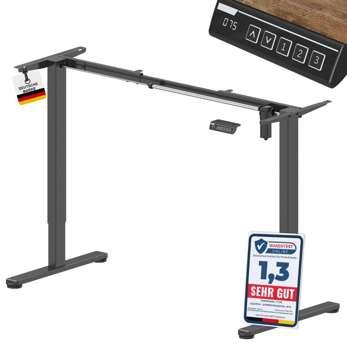 höhenverstellbares Schreibtischgestell UP30 schwarz/weiß/silber, elektrisch