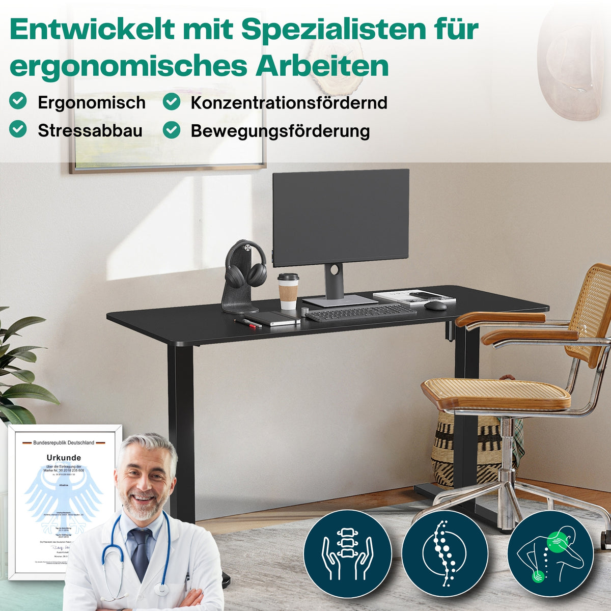 höhenverstellbares Schreibtischgestell UP30 schwarz/weiß/silber, elektrisch