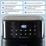 Sommertal Heißluftfritteuse HF760 - 7,6L XXL Airfryer - Touchscreen, 8 Programme, 2000 Watt, TÜV Rheinland GS geprüft