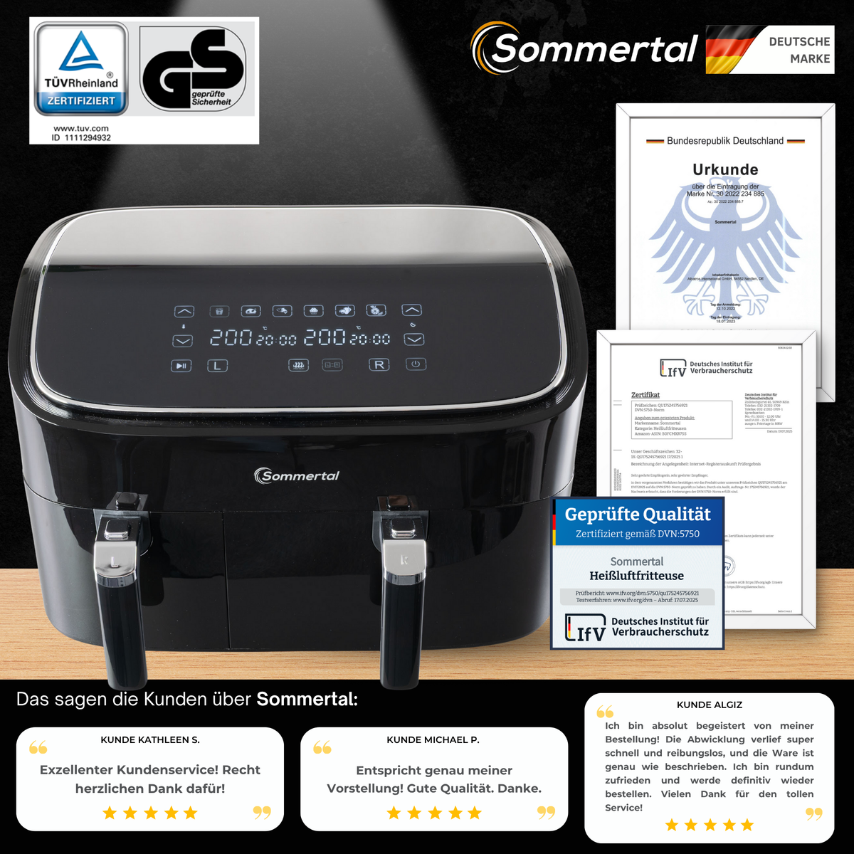 Sommertal Heißluftfritteuse HF DUAL 900 mit Doppelkammer | 9 Liter XXL Airfryer & Dörrgerät | 2850W