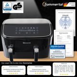Sommertal Heißluftfritteuse HF DUAL 900 mit Doppelkammer | 9 Liter XXL Airfryer & Dörrgerät | 2850W