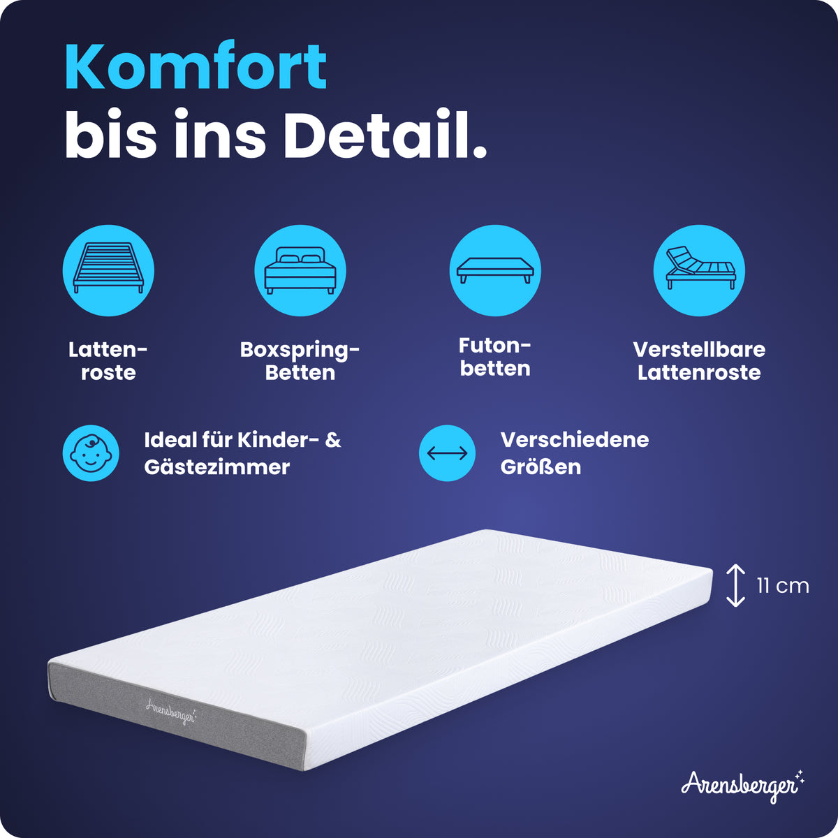 Arensberger LINA Gelschaum Matratze – 11 cm NANOCELL® Gel-Schaum – H3 Härtegrad