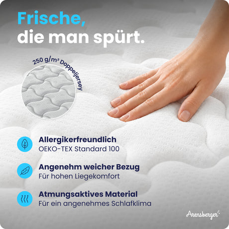 Arensberger Taschenfederkernmatratze VIKTORIA - 25cm hoch mit integriertem Topper