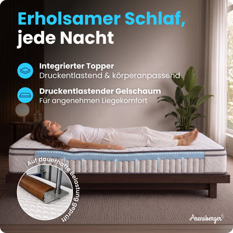 Arensberger Taschenfederkernmatratze VIKTORIA - 25cm hoch mit integriertem Topper