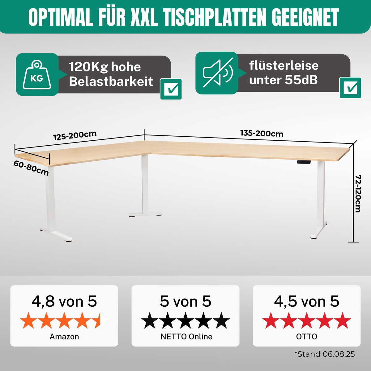 Eckschreibtisch Gestell LIFT L7, stufenlos verstellbar in Höhe, Breite und Winkel, 3 Motoren, elektrisch