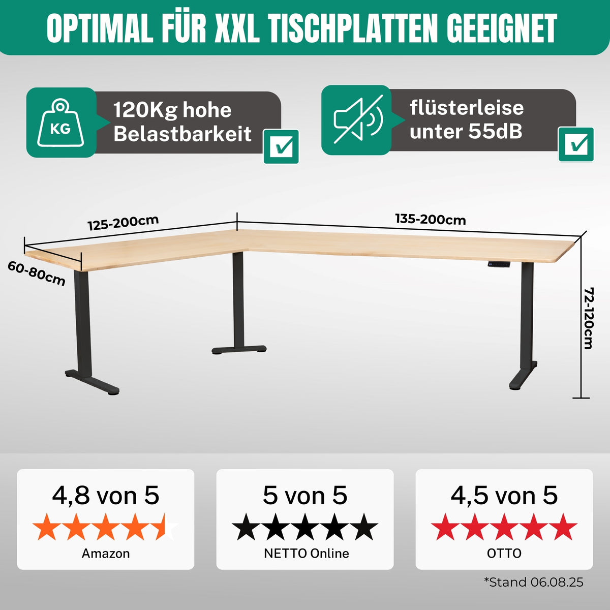 Eckschreibtisch Gestell LIFT L7, stufenlos verstellbar in Höhe, Breite und Winkel, 3 Motoren, elektrisch