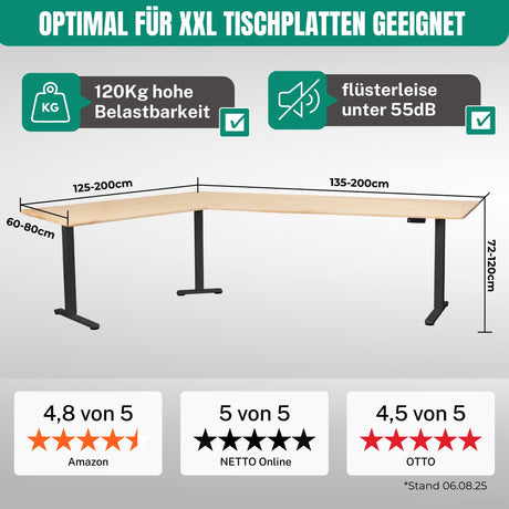 Eckschreibtisch Gestell LIFT L7, stufenlos verstellbar in Höhe, Breite und Winkel, 3 Motoren, elektrisch