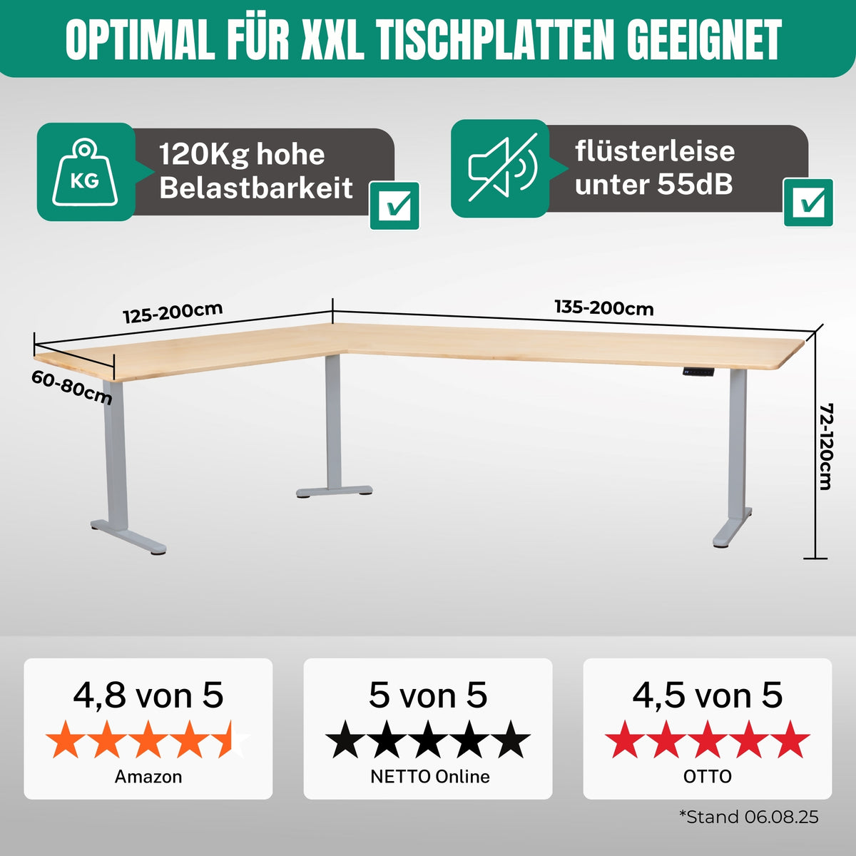 Eckschreibtisch Gestell LIFT L7, stufenlos verstellbar in Höhe, Breite und Winkel, 3 Motoren, elektrisch