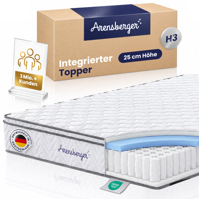 Arensberger Taschenfederkernmatratze VIKTORIA - 25cm hoch mit integriertem Topper