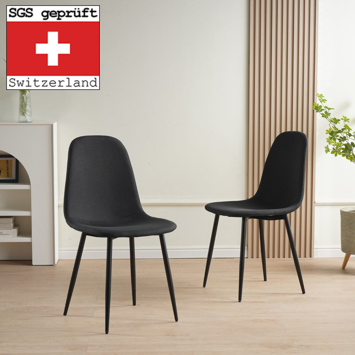 ALBATROS Designer Esszimmerstuhl BARI | 4er Set | Schwarz, Grau, Beige | Stoff Bezug